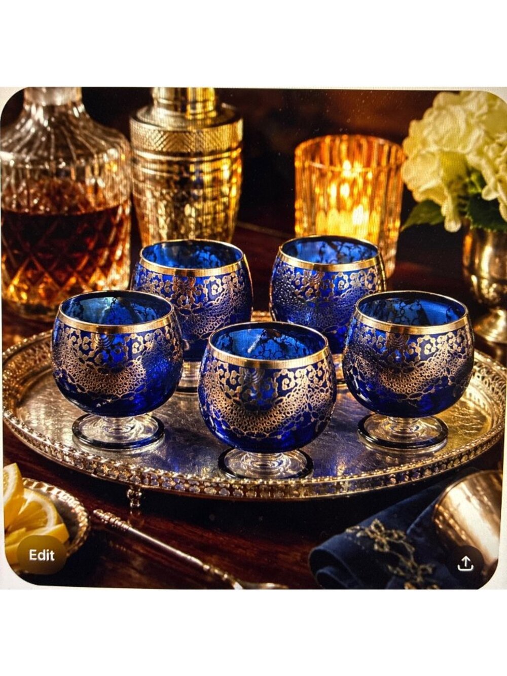 Vintage Cobalt Blue Silver Overlay Glasses Set of 5 - Picture 11 of 13
